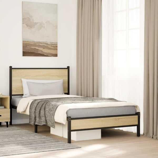 vidaXL Sengeramme i metall uten madrass sonoma eik 107x203 cm