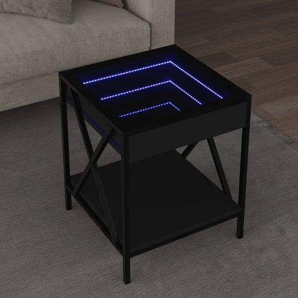 vidaXL sofabord med Infinity LED-lys 40x40x49 cm sort