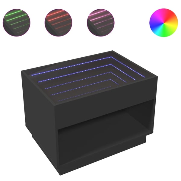 vidaXL sofabord med Infinity LED-lys 70x50x50 cm sort