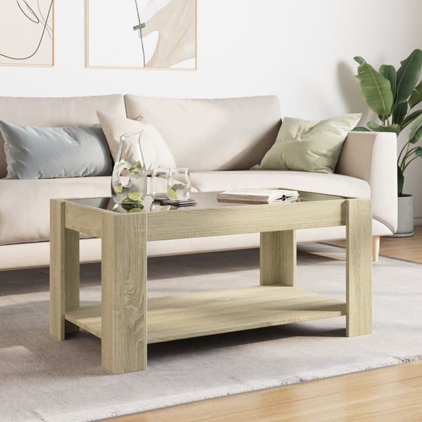 vidaXL Salongbord med LED sonoma eik 93x53x45 cm konstruert tre