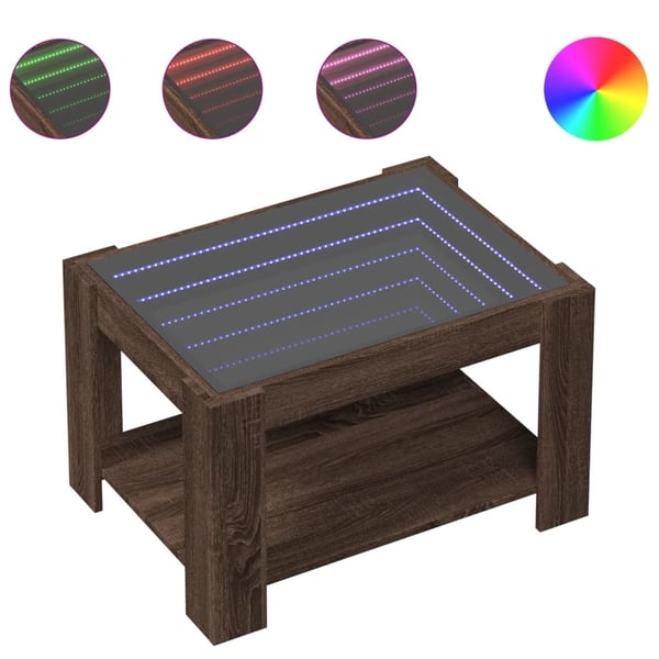 vidaXL Salongbord med LED brun eik 73x53x45 cm konstruert tre