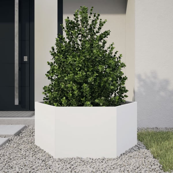 vidaXL Plantekasse hvit sekskantet 104x90x45 cm stål
