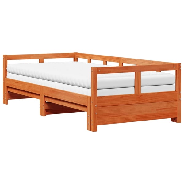 vidaXL daybed m. udtræk madrasser 80x200cm massivt fyrretræ gyldenbrun