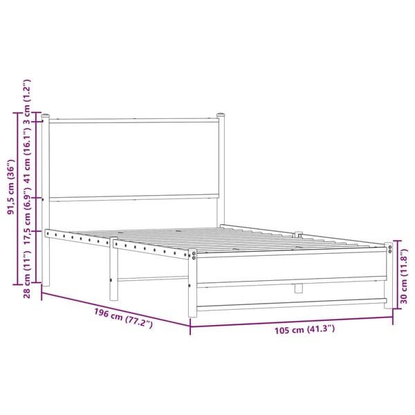 vidaXL Sengeramme i metall uten madrass sonoma eik 100x190 cm