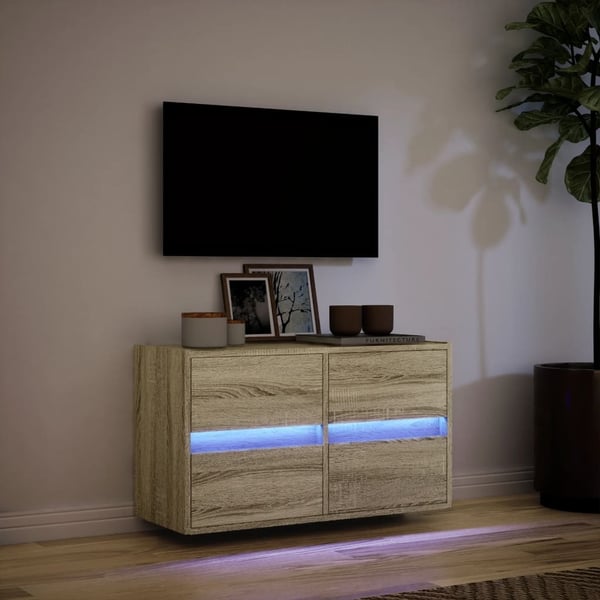 vidaXL Vegghengt TV-benk med LED sonoma eik 80x31x45 cm