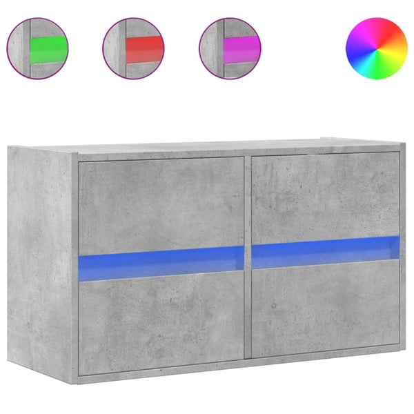 vidaXL Vegghengt TV-benk med LED-lys betonggrå 80x31x45 cm