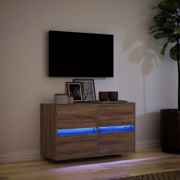 vidaXL Vegghengt TV-benk med LED brun eik 80x31x45 cm