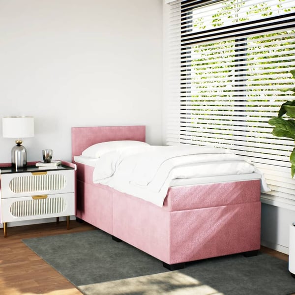 vidaXL kontinentalseng med madras 90x200 cm fløjl lyserød