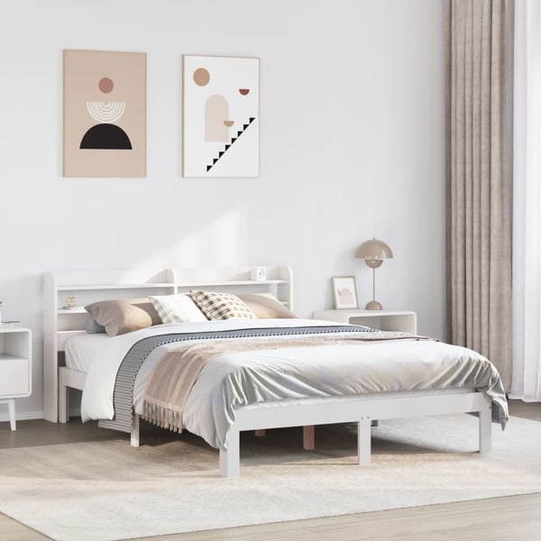 vidaXL Sengeramme med hodegavl hvit 150x200 cm heltre furu