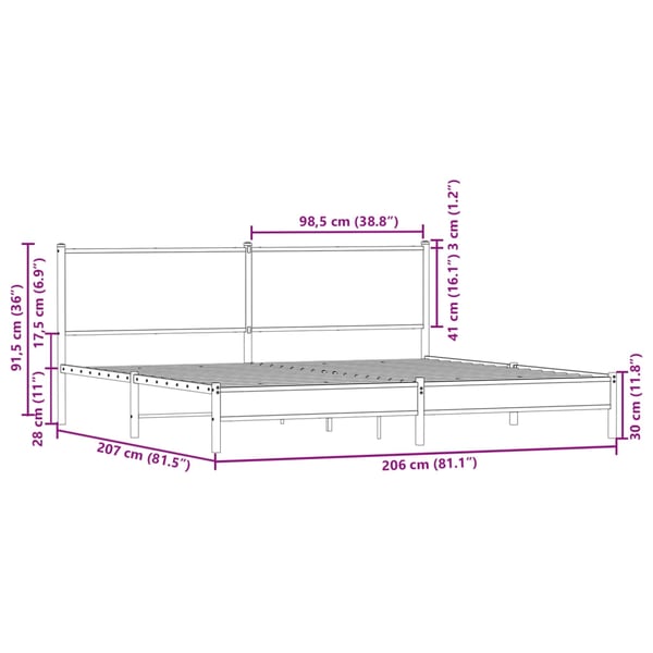 vidaXL Sengeramme i metall uten madrass røkt eik 200x200 cm