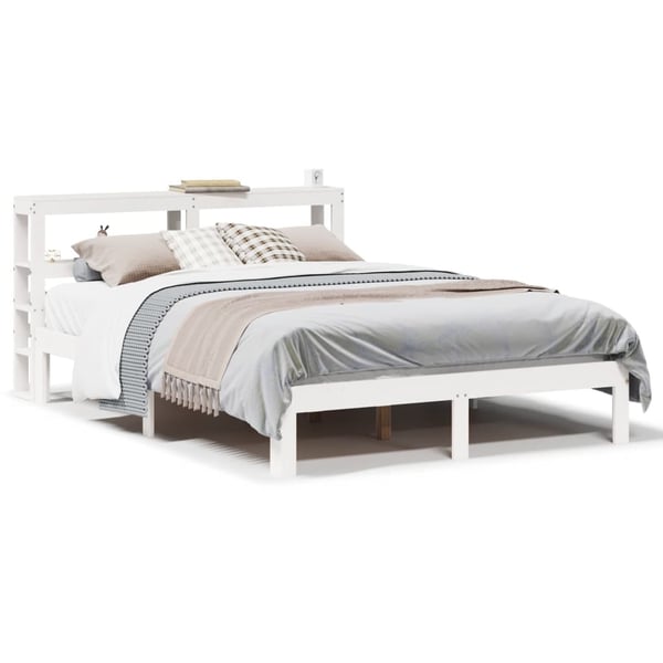vidaXL Sengeramme med hodegavl hvit 150x200 cm heltre furu