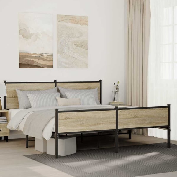 vidaXL Sengeramme i metall uten madrass sonoma eik 183x213 cm