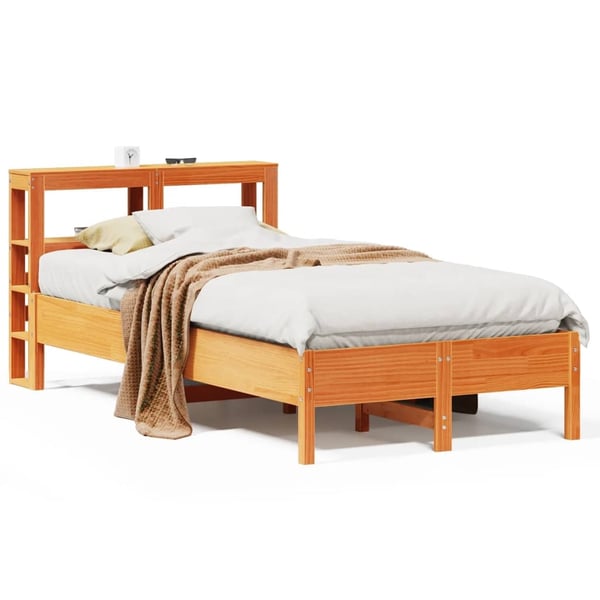 vidaXL sengeramme uden madras 100x200 cm massivt fyrretræ gyldenbrun