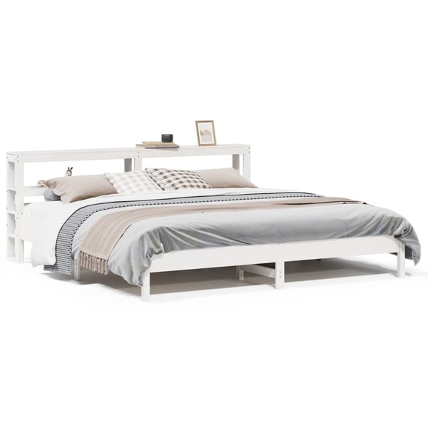 vidaXL Sengeramme med madrass hvit 200x200 cm heltre furu