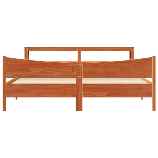 vidaXL sengeramme med sengegavl 200x200 cm massivt fyrretræ gyldenbrun