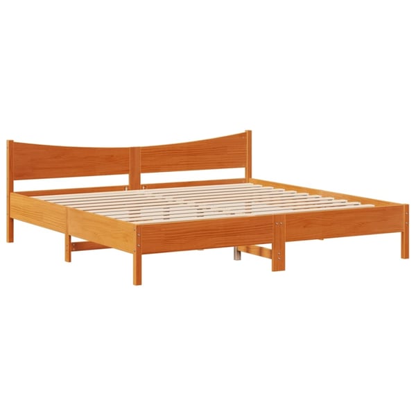 vidaXL sengeramme med sengegavl 200x200 cm massivt fyrretræ gyldenbrun