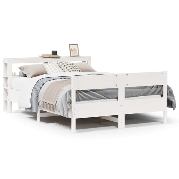 vidaXL sengeramme uden madras 135x190 cm massivt fyrretræ hvid