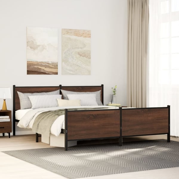 vidaXL sengeramme 140x190 cm uden madras metal brun egetræsfarve
