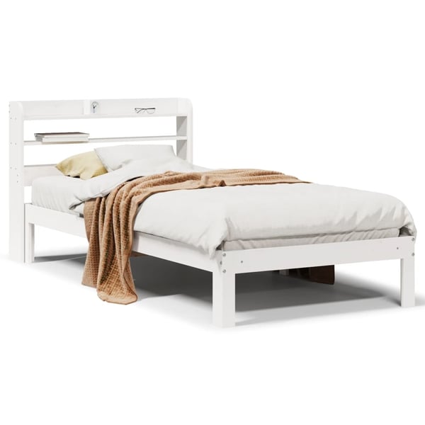 vidaXL Sängram med huvudgavel vit 90x190 cm massiv furu