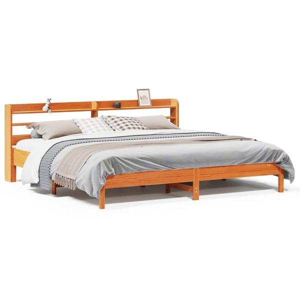 vidaXL Sengeramme uten madrass voksbrun 200x200 cm heltre furu