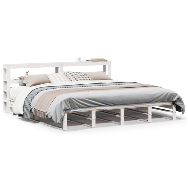vidaXL sengeramme uden madras 200x200 cm massivt fyrretræ hvid