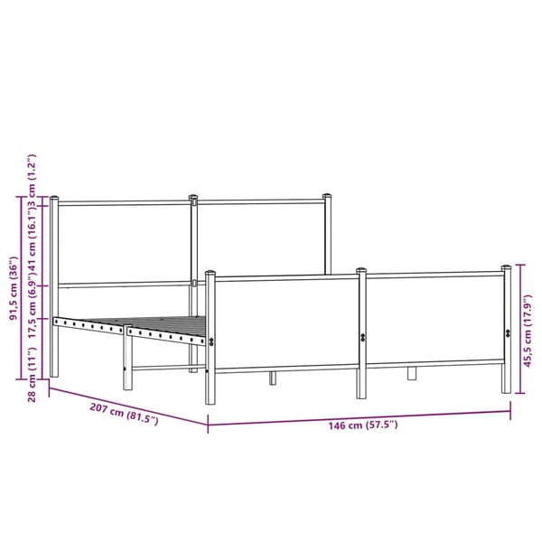 vidaXL sengeramme uden madras 140x200 cm metal røget egetræsfarve