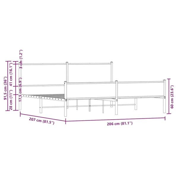 vidaXL Sengeramme i metall uten madrass røkt eik 200x200 cm