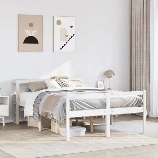 vidaXL Seniorseng med hodegavl hvit 120x200 cm heltre furu