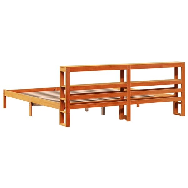 vidaXL Sängram med huvudgavel vaxbrun 180x200 cm massiv furu