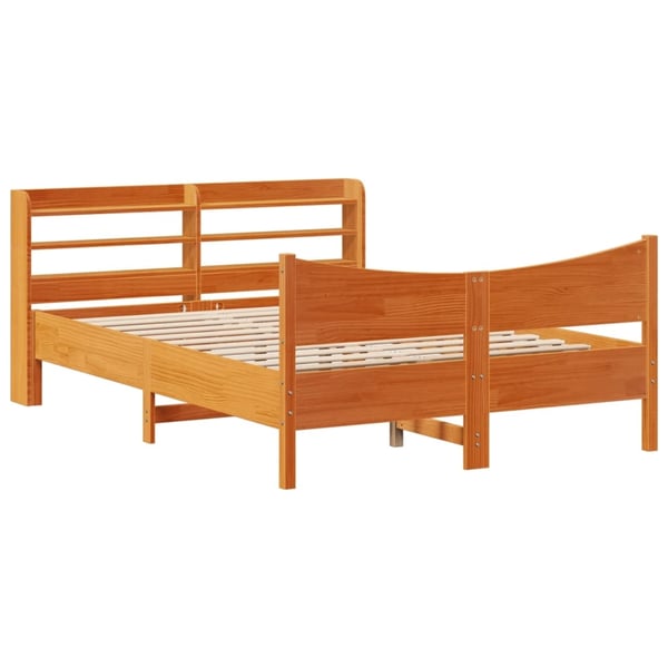 vidaXL Sengeramme med hodegavl voksbrun 140x190 cm heltre furu