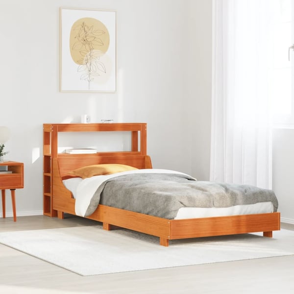 vidaXL sengeramme uden madras 75x190 cm massivt fyrretræ gyldenbrun