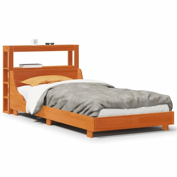 vidaXL sengeramme uden madras 75x190 cm massivt fyrretræ gyldenbrun