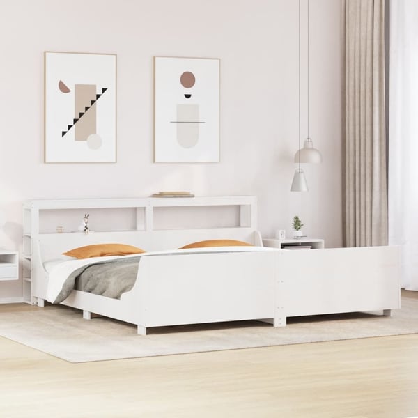 vidaXL Sengeramme med madrass hvit 200x200 cm heltre furu