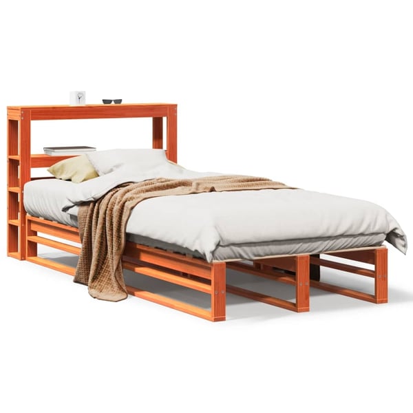 vidaXL sengeramme uden madras 75x190 cm massivt fyrretræ gyldenbrun