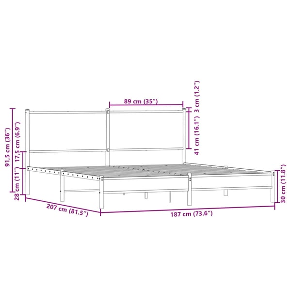 vidaXL Sengeramme i metall uten madrass røkt eik 180x200 cm