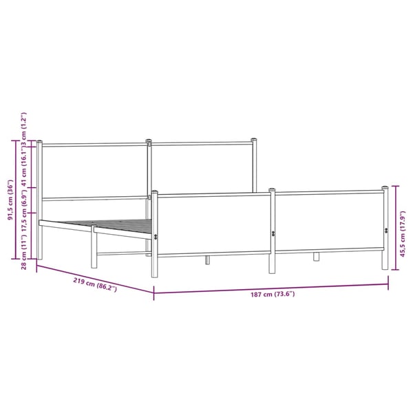vidaXL Sengeramme i metall uten madrass røkt eik 183x213 cm