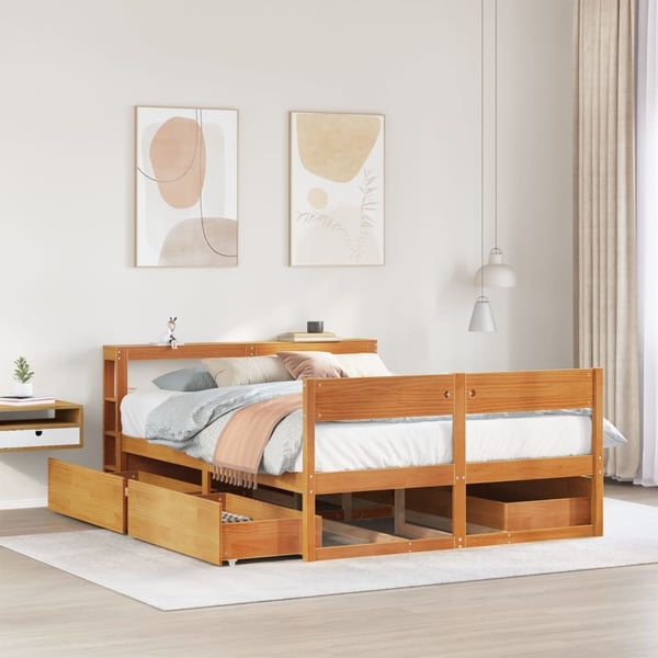 vidaXL Sengeramme uten madrass voksbrun 140x190 cm heltre furu