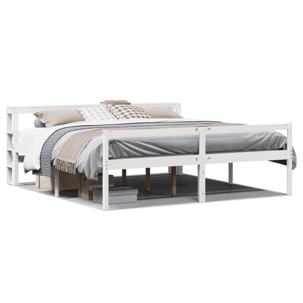 vidaXL Seniorseng med hodegavl hvit 200x200 cm heltre furu