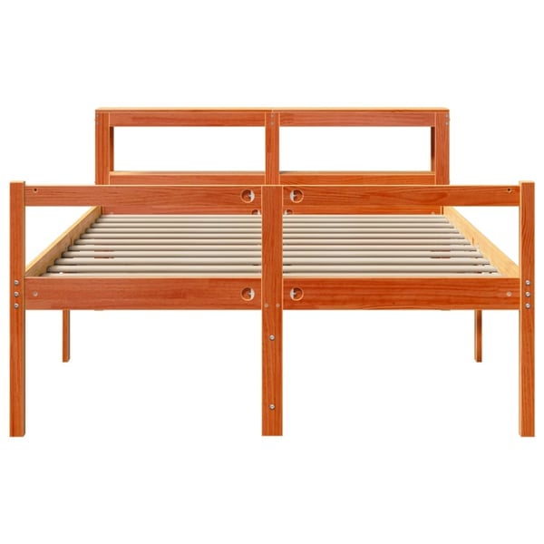vidaXL Sengeramme med hodegavl voksbrun 135x190 cm heltre furu