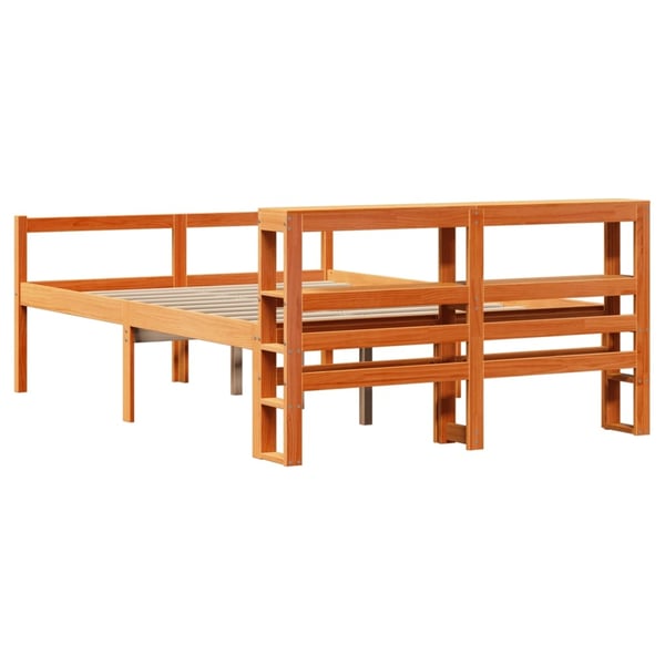 vidaXL Sengeramme med hodegavl voksbrun 135x190 cm heltre furu
