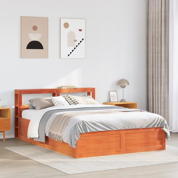 vidaXL Sengeramme med hodegavl voksbrun 140x200 cm heltre furu