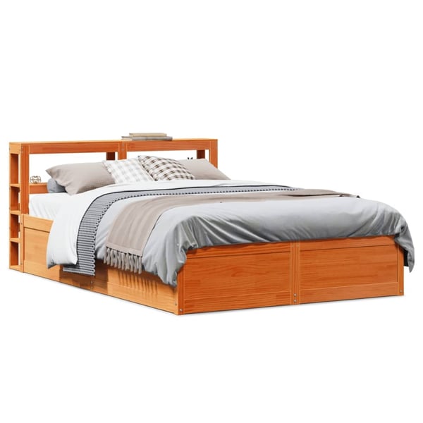 vidaXL Sengeramme med hodegavl voksbrun 140x200 cm heltre furu
