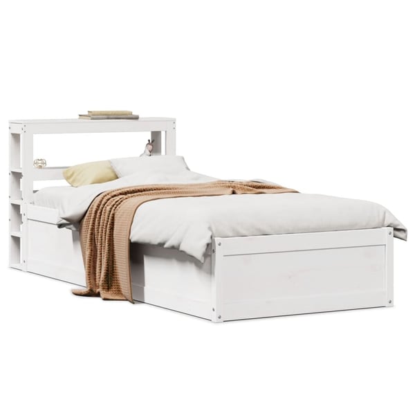 vidaXL sengeramme med sengegavl 75x190 cm massivt fyrretræ hvid