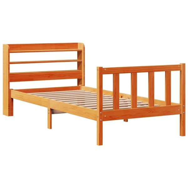 vidaXL sengeramme med sengegavl 100x200 cm massivt fyrretræ gyldenbrun