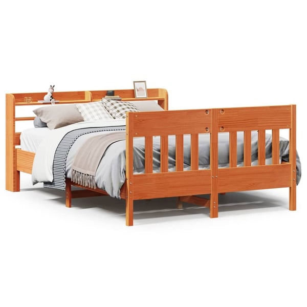 vidaXL sengeramme uden madras 140x190 cm massivt fyrretræ gyldenbrun