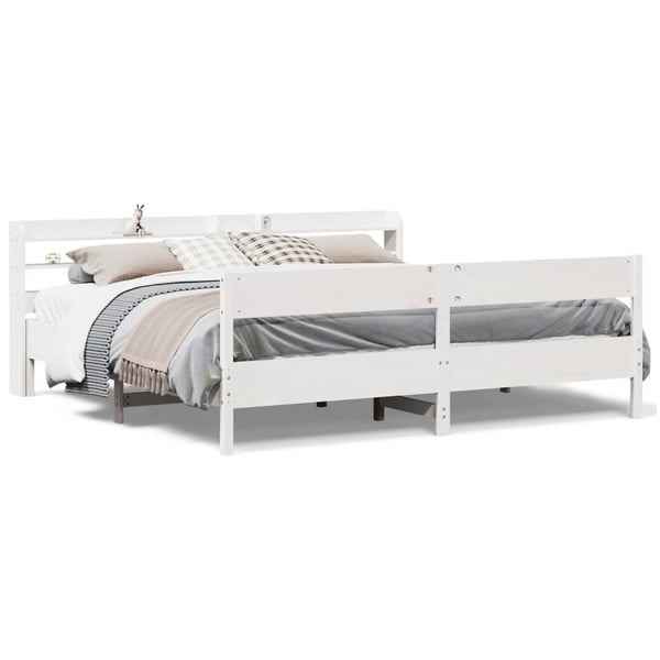 vidaXL Sengeramme med madrass hvit 200x200 cm heltre furu