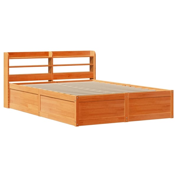 vidaXL Sengeramme med hodegavl voksbrun 120x200 cm heltre furu