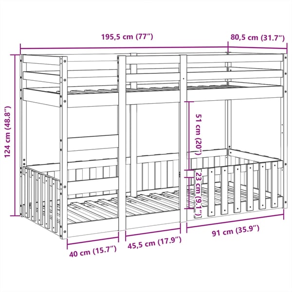 vidaXL Køyeseng voksbrun 75x190 cm heltre furu