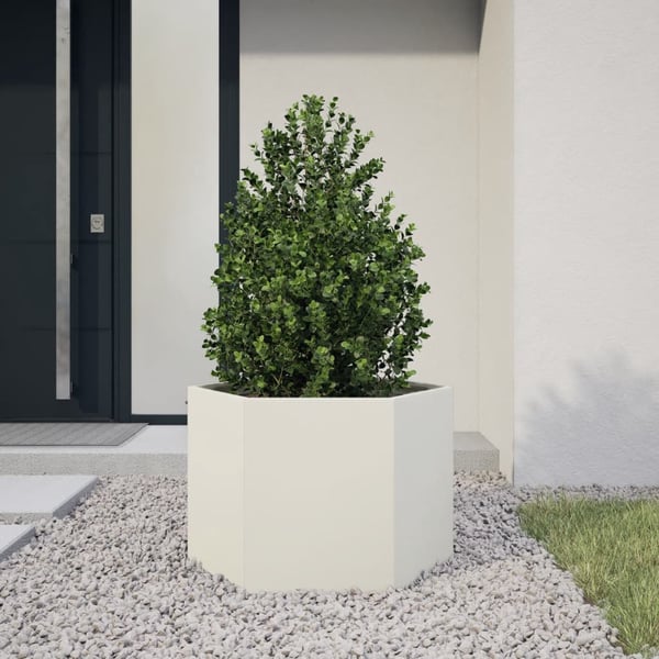 vidaXL Plantekasse hvit sekskantet 69x60x45 cm stål