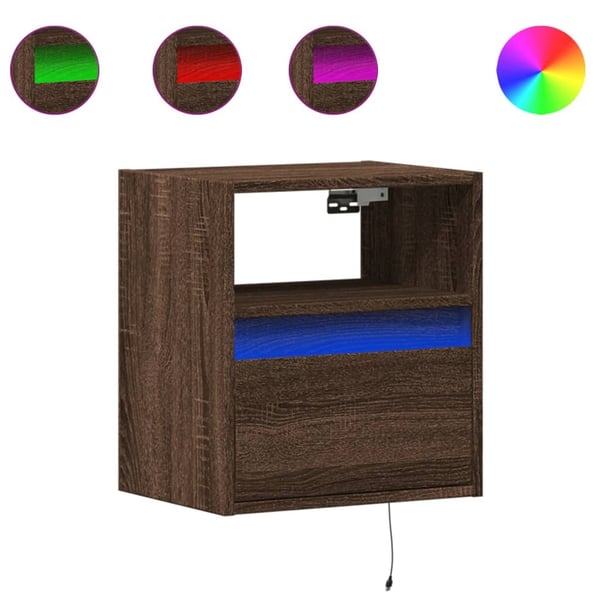 vidaXL væghængte tv-borde 2 stk. med LED-lys 41x31x45 cm brunt eg